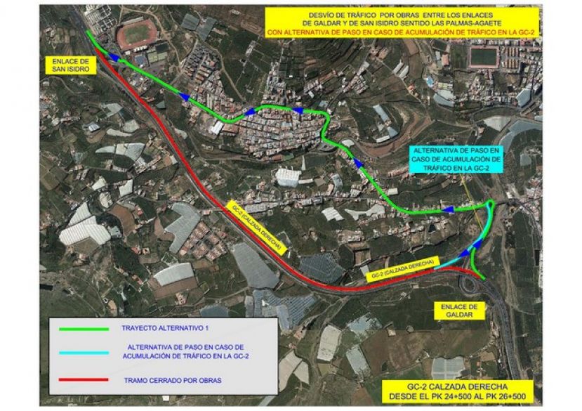 G&aacute;ldar: Cierres de tr&aacute;fico en la GC-2 por obras de mejora en la Autov&iacute;a
