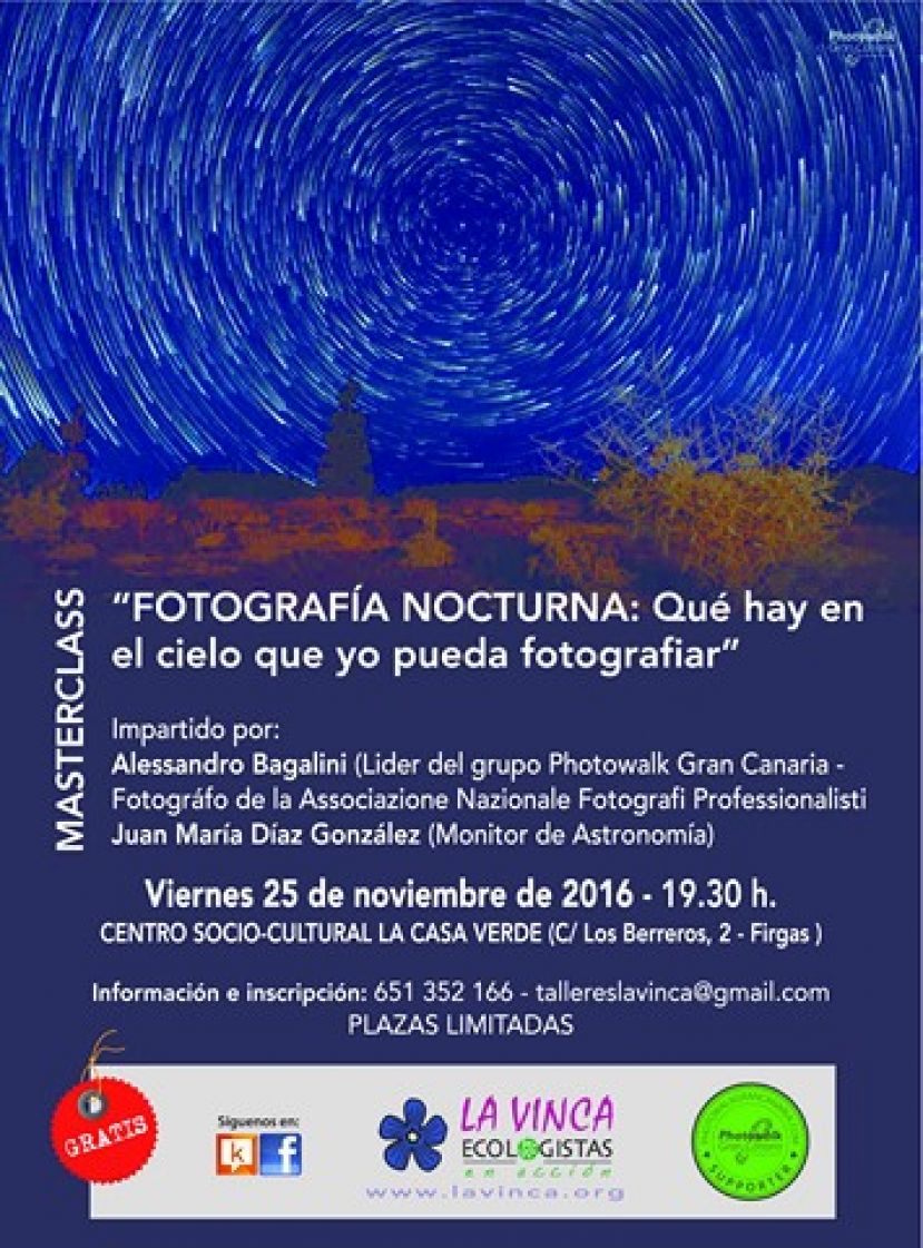 El viernes 25-11-16 se realiza en Firgas la Masterclass “Fotografía Nocturna&quot;