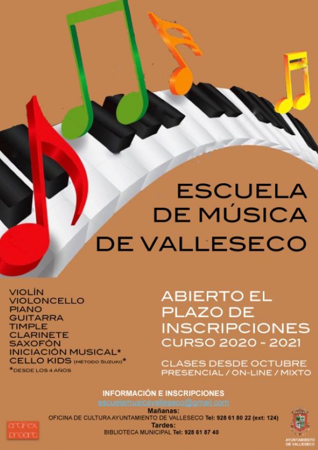 La Escuela Municipal de M&uacute;sica de Valleseco abre la inscripci&oacute;n para el curso 2020/2021