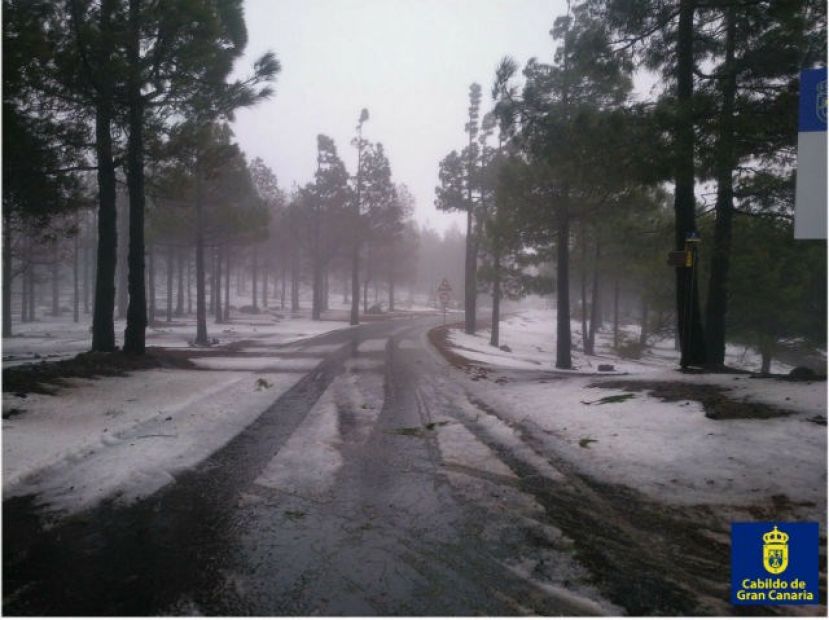 Las condiciones en la cumbre de Gran Canaria no permiten que operen las guaguas lanzaderas al Pico de las Nieves