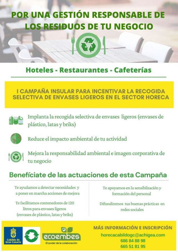 Unos 400 establecimientos HORECA de Gran Canaria participarán en la &quot;I Campaña Insular para incentivar la recogida selectiva de envases ligeros&quot;