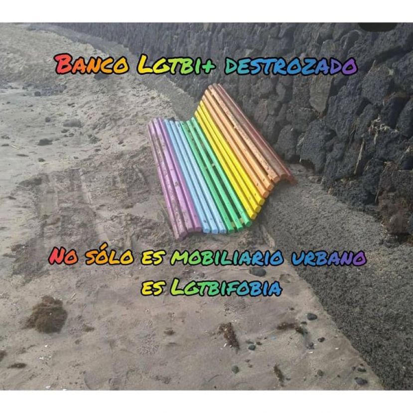 Lánzate Lgtbi+ condena el destrozo del banco de la diversidad de Caleta de Famara
