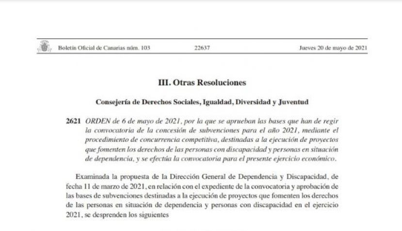 El Gobierno canario aumenta en un 12,1% la financiación de proyectos para dependencia y discapacidad