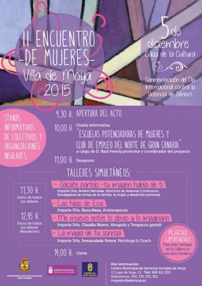 Talleres y charlas este s&aacute;bado en el  II Encuentro de Mujeres Villa de Moya