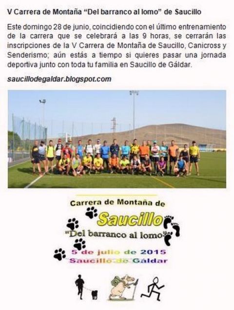 El domingo, &uacute;ltimo d&iacute;a de inscripci&oacute;n de la "V Carrera de Monta&ntilde;a de Saucillo"