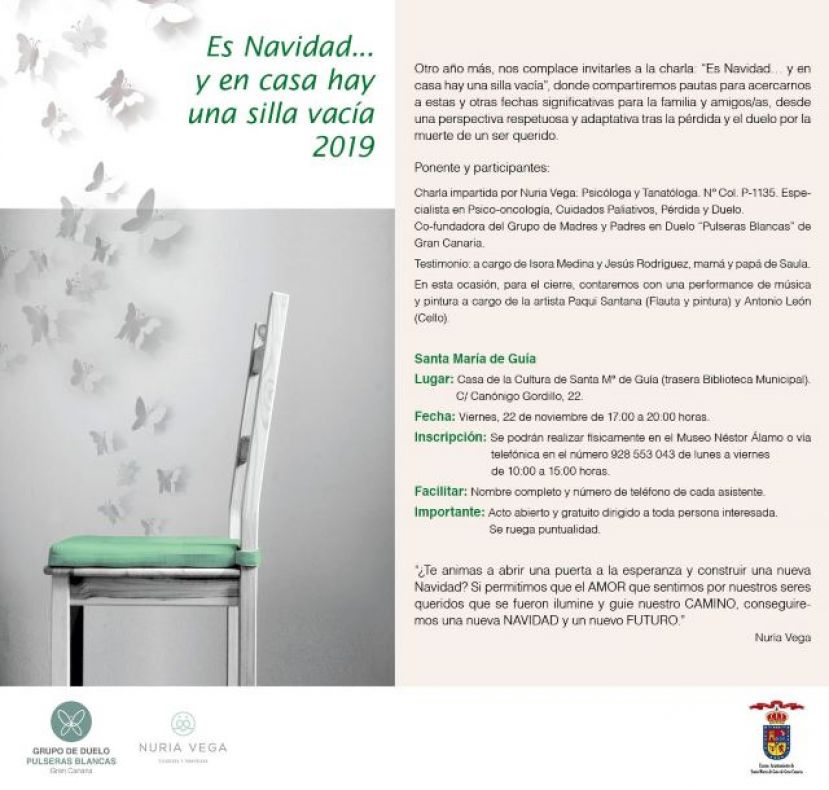 Gu&iacute;a: Charla del Grupo &lsquo;Pulseras Blancas&rsquo; &ldquo;Es Navidad...y en casa hay una silla vac&iacute;a&rdquo;