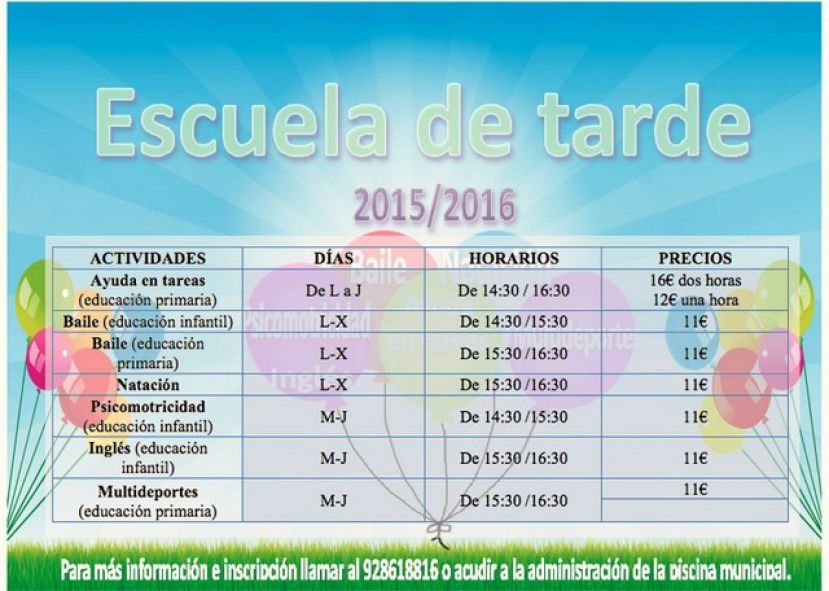 Valleseco: Se abre el plazo de solicitud de matrícula en la Escuela de Tarde