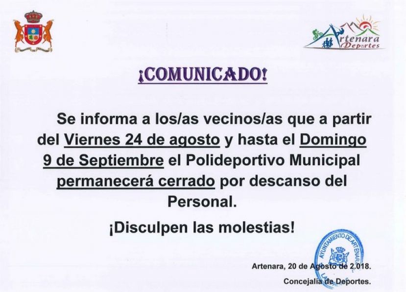 Artenara: Informaci&oacute;n relevante sobre el Polideportivo Municipal