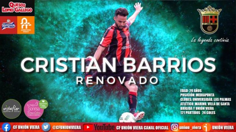 Fútbol 3ª División: Cristian Barrios y Xiraxi renuevan sus galones en el Unión Viera