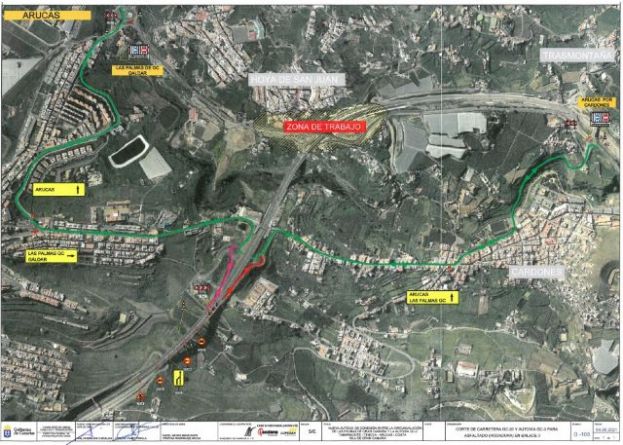 Obras Públicas informa de cortes nocturnos de tráfico en los accesos a Arucas por las obras de la Circunvalación