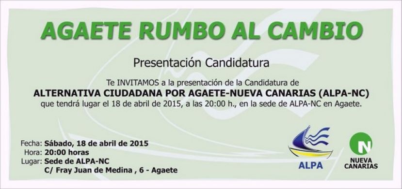 ALPA-NC  presenta este sábado 18 su candidatura al Ayuntamiento de Agaete