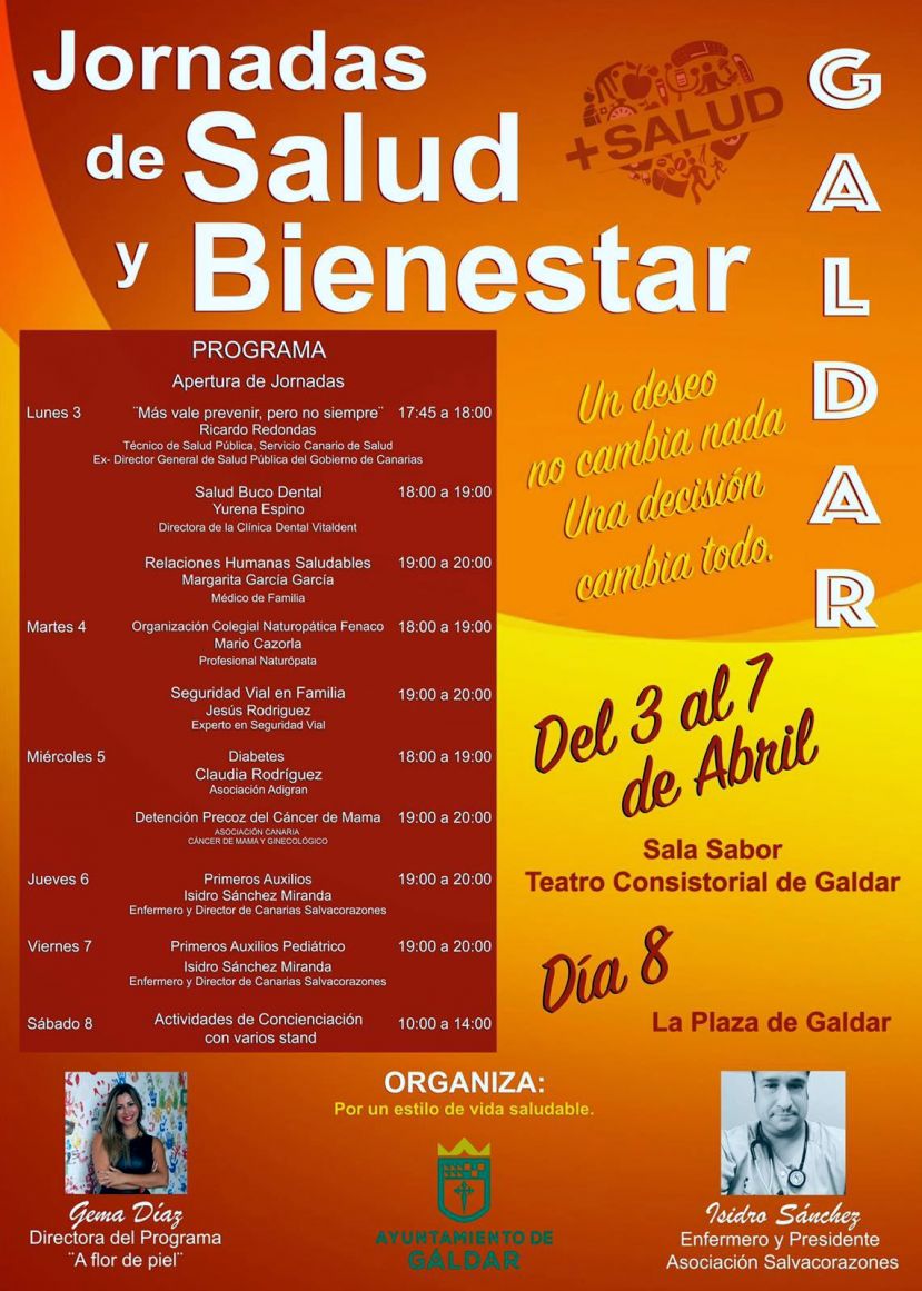 Gáldar: Próximas Jornadas de Salud y Bienestar del 3 al 8 de Abril