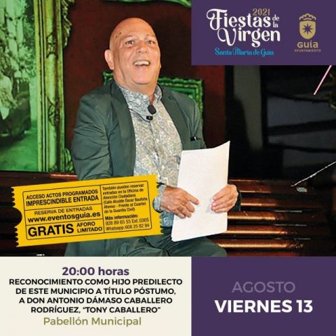 Homenaje y entrega, a t&iacute;tulo p&oacute;stumo, Hijo Predilecto de Gu&iacute;a a Tony Caballero