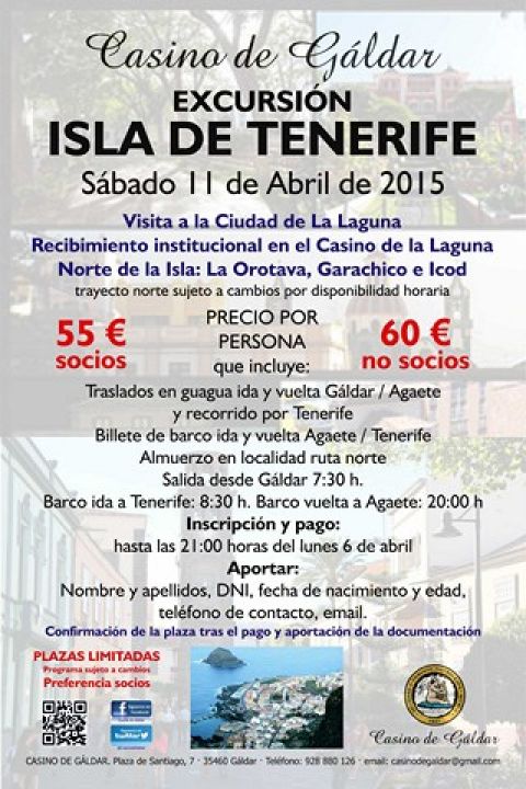 Gáldar: Cartel de la excursión que ha organizado el Casino a Tenerife,