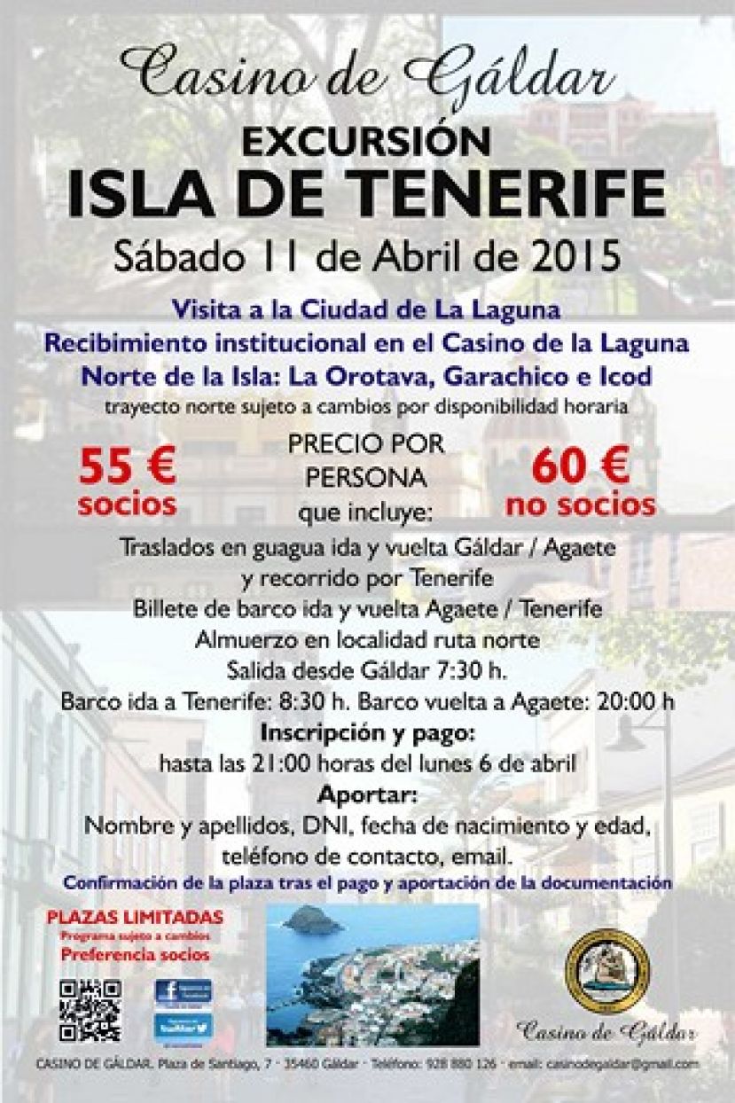Gáldar: Cartel de la excursión que ha organizado el Casino a Tenerife,