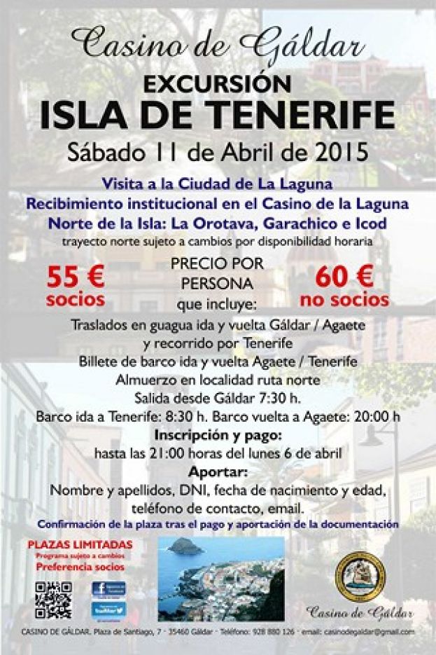 Gáldar: Cartel de la excursión que ha organizado el Casino a Tenerife,