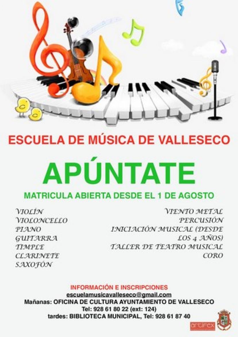 Comienza la matricula de la Escuela de Música de Valleseco