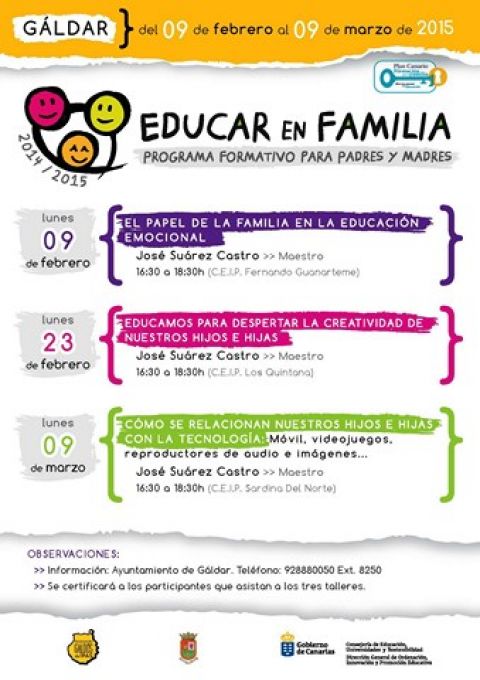 Gáldar: El Programa “Educar en Familia” ofrece tres talleres en los centros educativos