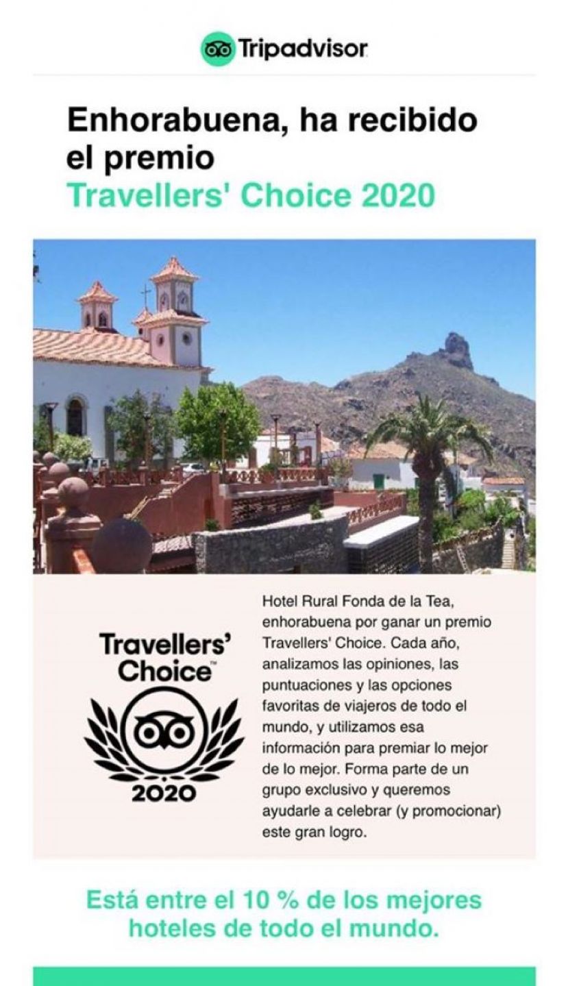 Tejeda: El hotel “Fonda de la Tea” gana el premio “Travellers’ choice 2020”