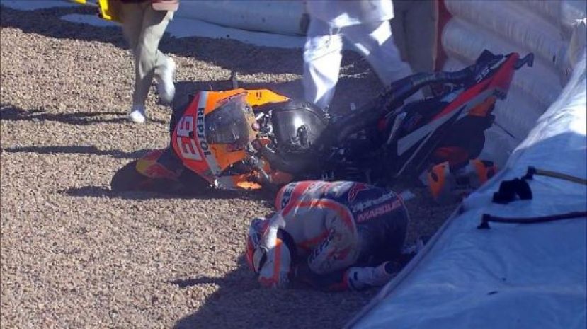 Marc M&aacute;rquez sufre una aparatosa ca&iacute;da a 160 kil&oacute;metros por hora