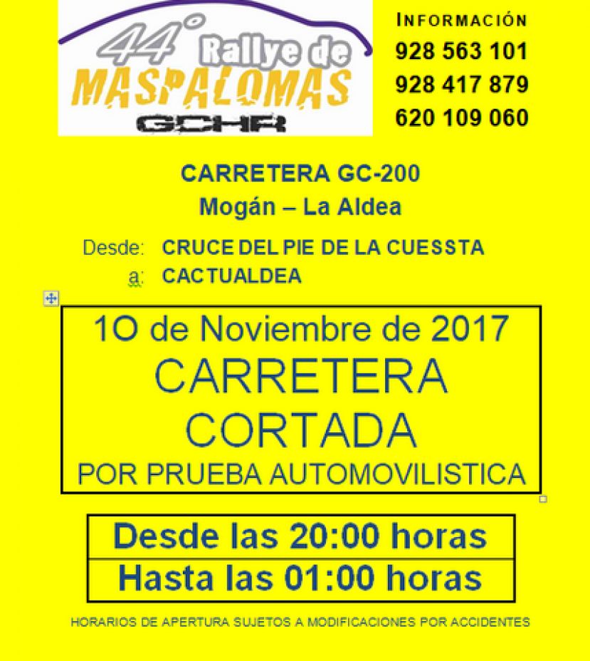 La Aldea: Horarios de corte de carretera por la celebraci&oacute;n del Rallye Maspalomas