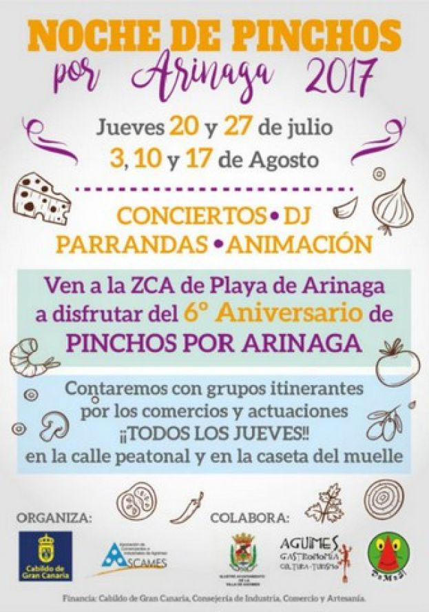 M&uacute;sica, baile latino y gastronom&iacute;a animar&aacute;n las Noches de Pinchos por Arinaga los jueves de julio y agosto