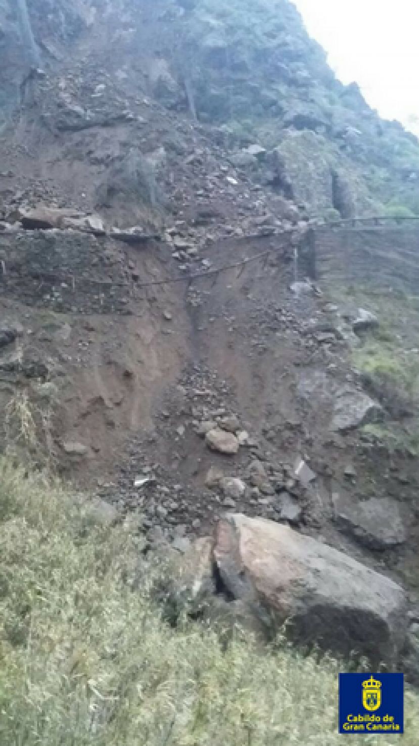 Un desprendimiento en la carretera de Tejeda a Artenara obliga al cierre de la v&iacute;a