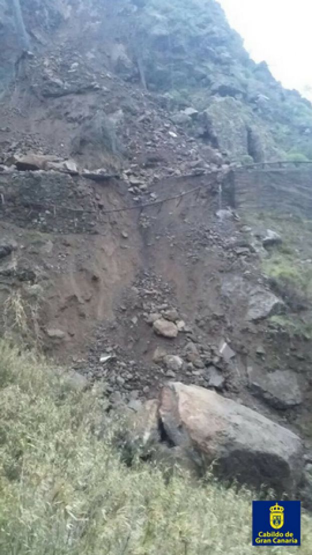 Un desprendimiento en la carretera de Tejeda a Artenara obliga al cierre de la v&iacute;a
