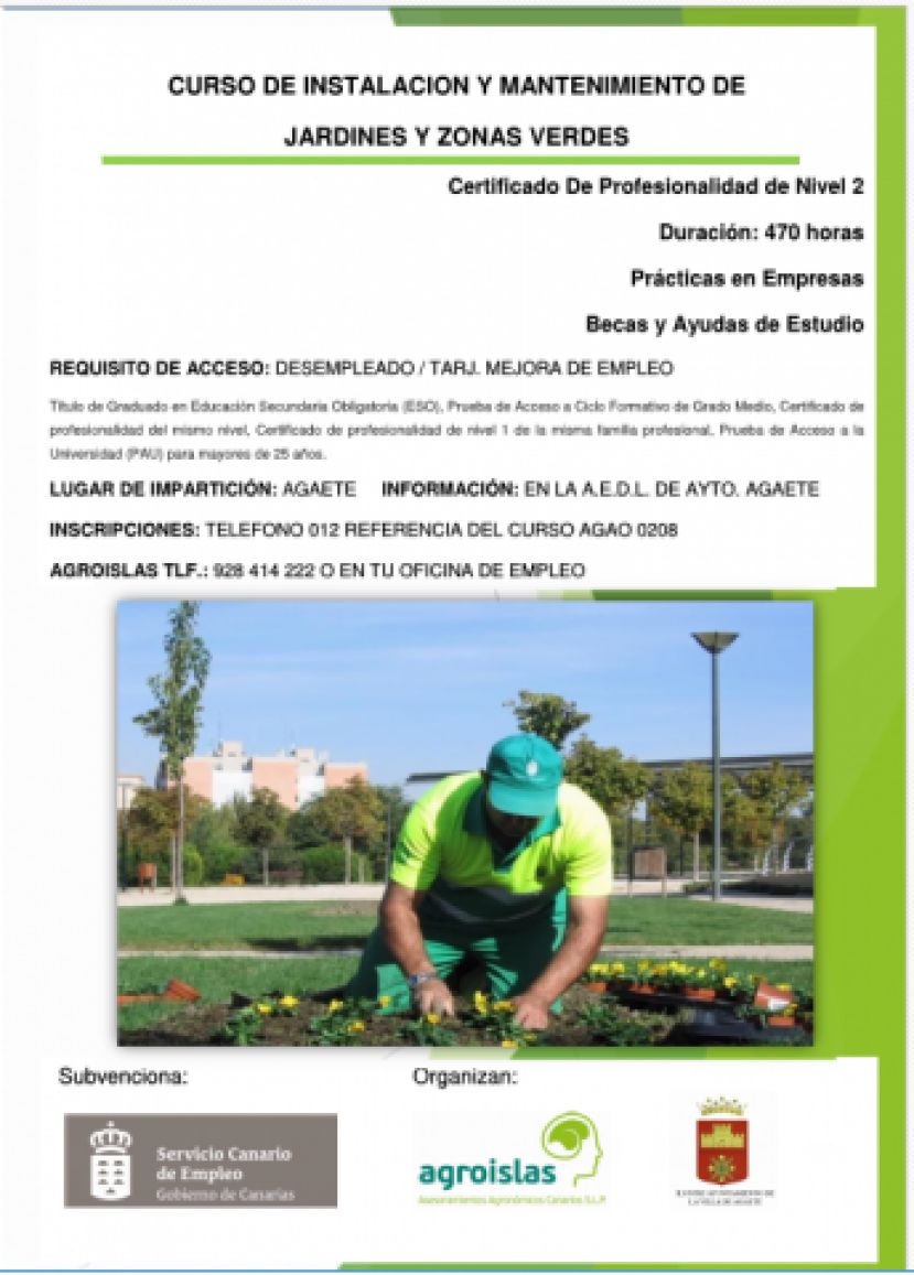 Agaete: Curso de Instalaci&oacute;n y Mantenimiento de Jardines y Zonas Verdes