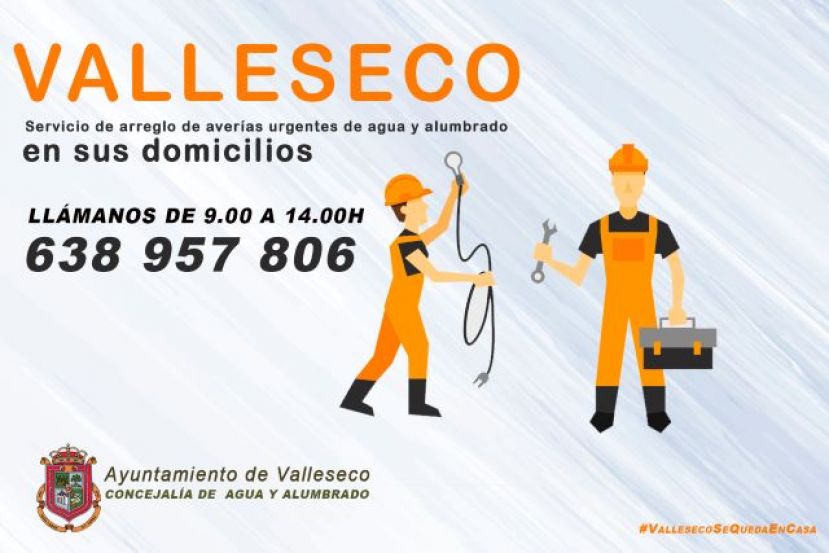 Valleseco lanza el servicio de arreglo de aver&iacute;as durante el estado de alarma