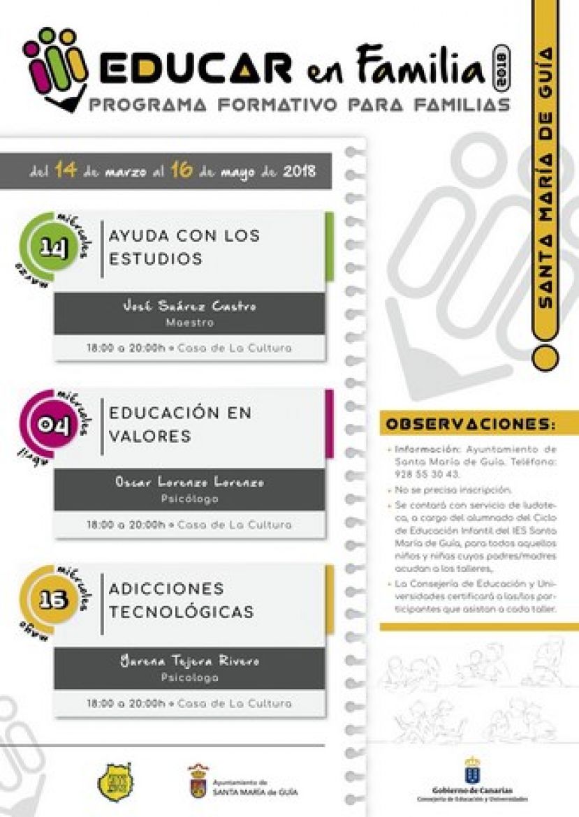 Guía: Taller “Adicciones Tecnológicas”, a cargo de la psicóloga Yurena Tejera