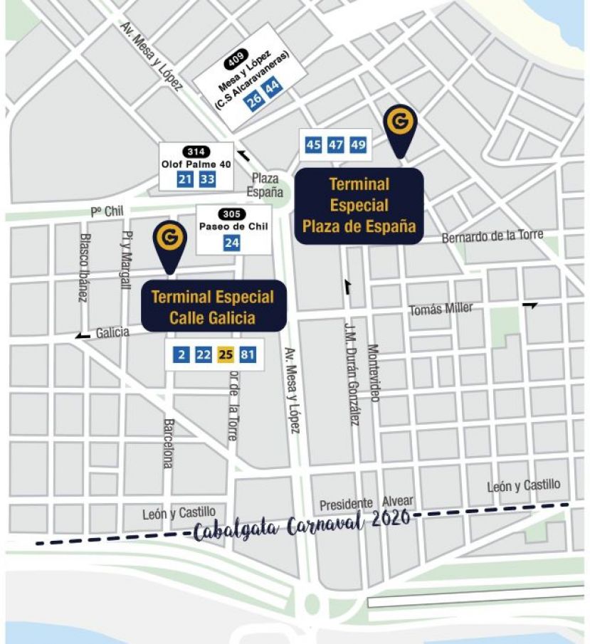 Dispositivo de transporte de Guaguas para el fin de fiesta del Carnaval