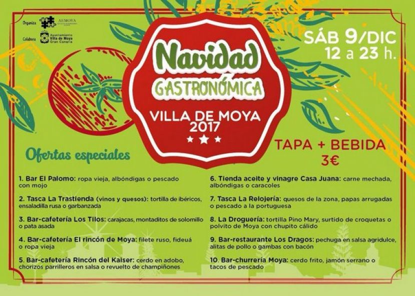Moya: Hoy sábado, 09-12-17, ‘Navidad Gastronómica’ Conciertos y Humor