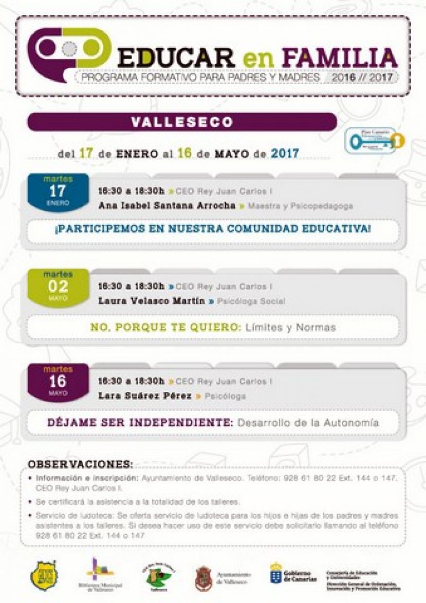 Valleseco: Taller de padres &iexcl;Participemos en nuestra comunidad educativa!