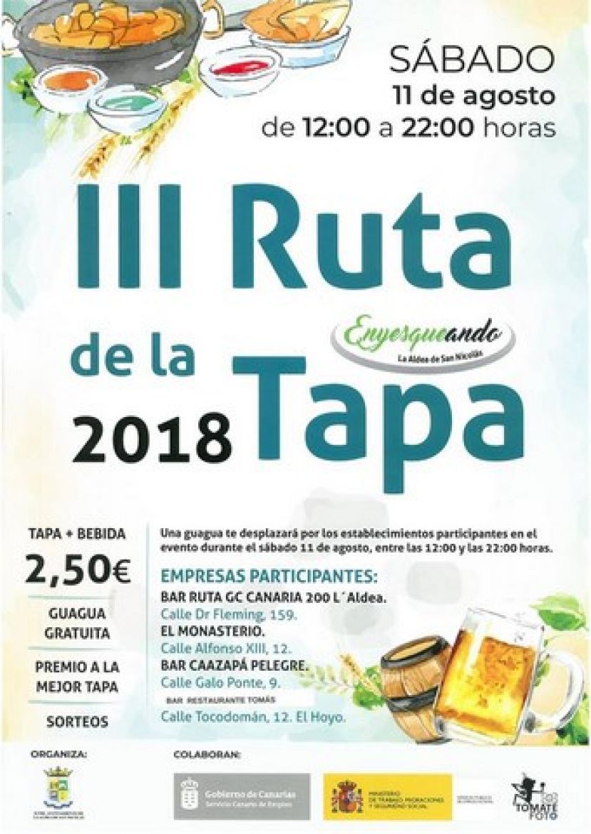 La Aldea: III Ruta de la Tapa este s&aacute;bado 11 de agosto desde las 12.00 horas