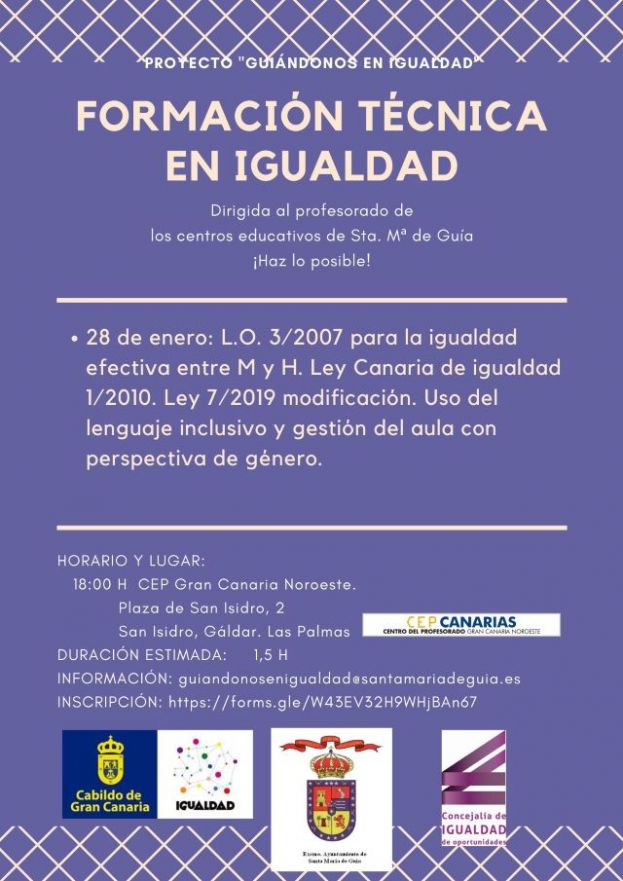 Gu&iacute;a: Sesi&oacute;n de formaci&oacute;n t&eacute;cnica en Igualdad para la comunidad educativa