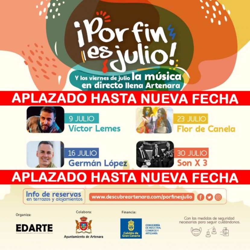 Artenara: quedan aplazados todos los conciertos de la acción ¡ Por fin es julio !