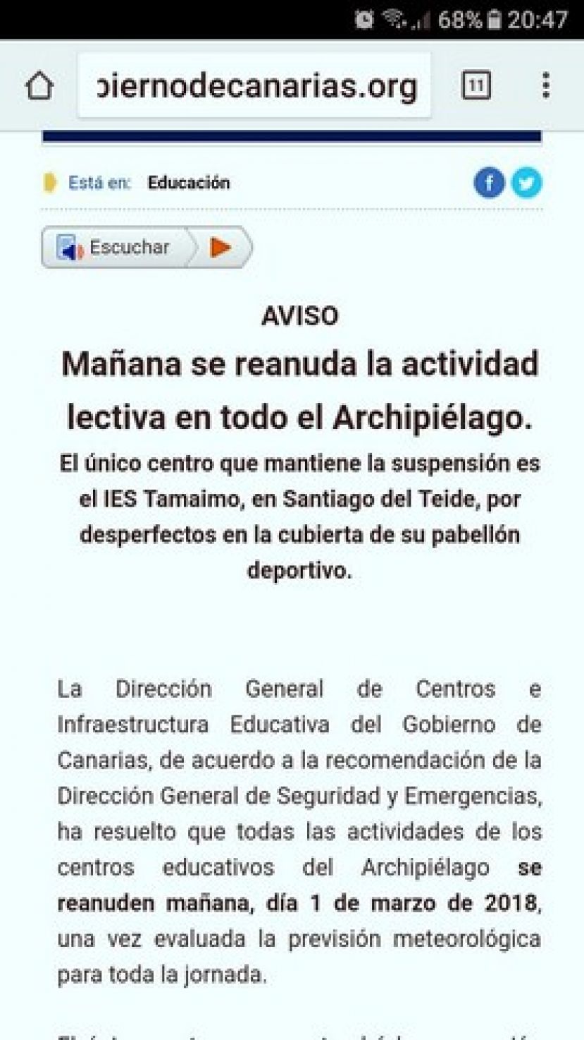 Mañana se reanudan las clases que se suspendieron por la alerta del temporal