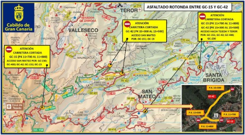 El Cabildo inicia ma&ntilde;ana el reasfaltado de la rotonda a la salida del pueblo de San Mateo y de los ramales hacia Tejeda y Teror
