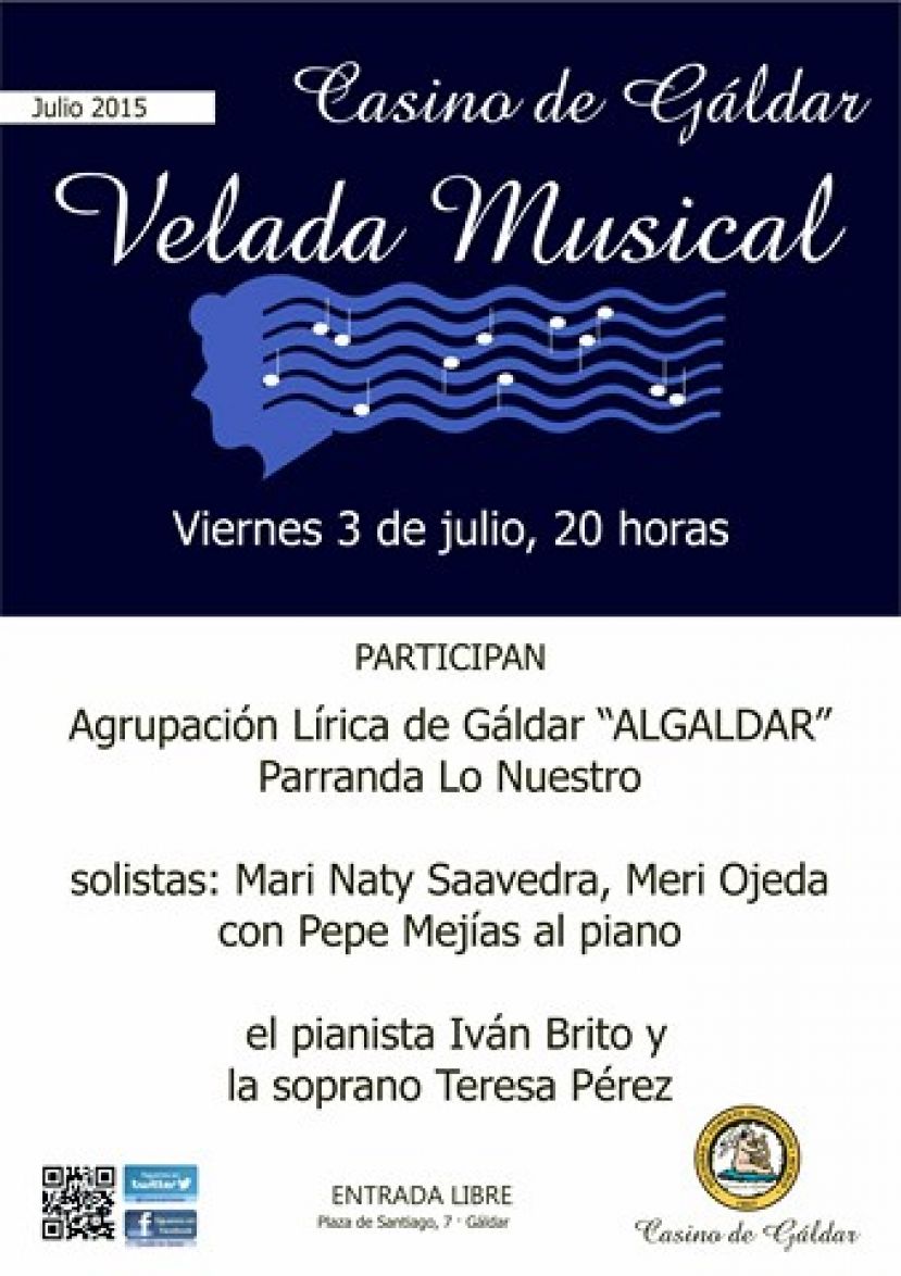 Cartel de la Velada Musical del próximo viernes en el Casino de Gáldar
