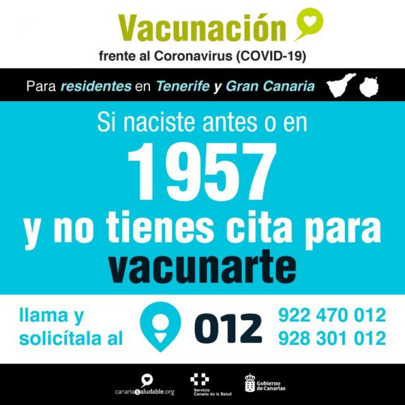 Los residentes en Gran Canaria y Tenerife nacidos antes de 1957 que no han sido vacunados pueden pedir cita en 012