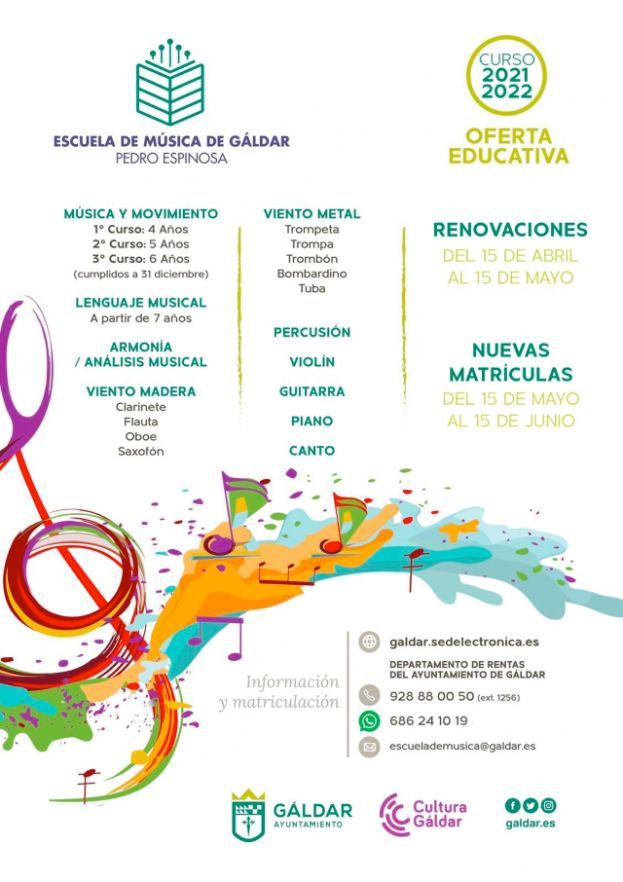 La Escuela Municipal de M&uacute;sica "Pedro Espinosa" de G&aacute;ldar abre la inscripci&oacute;n