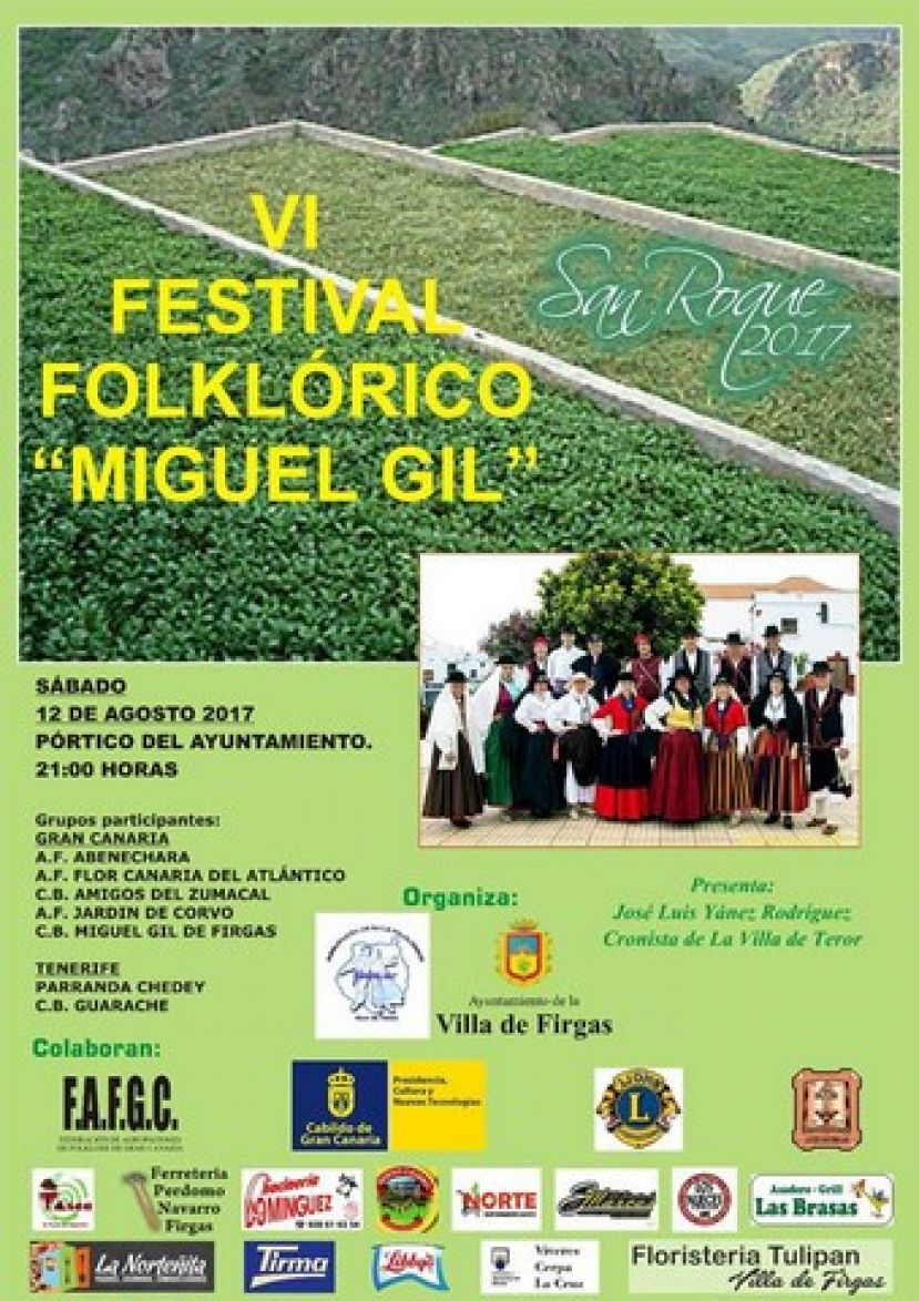 Firgas: El sábado 12 de Agosto se celebra el VI Festival Folklórico Miguel Gil