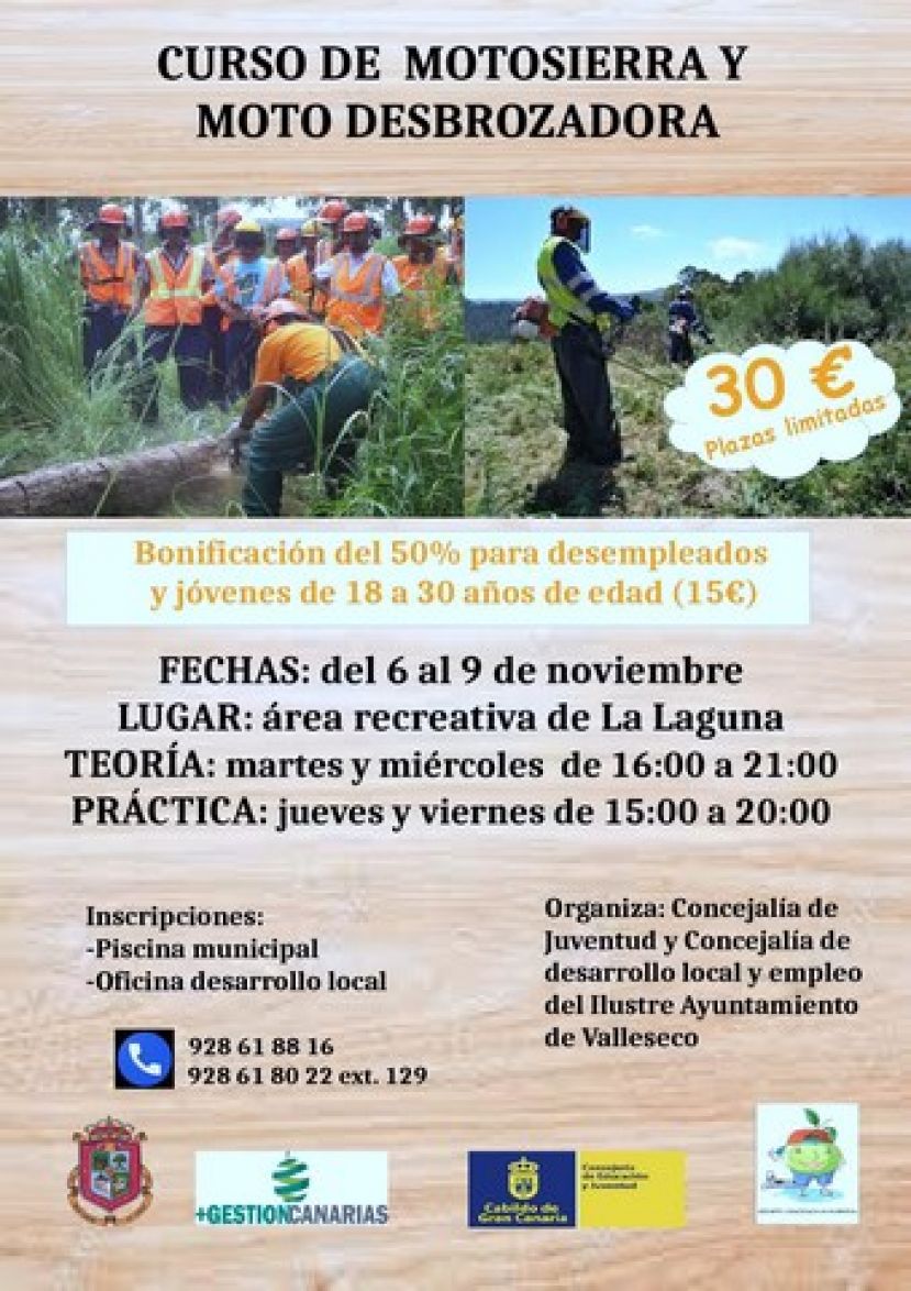 Valleseco organiza un curso de motosierra y desbrozadora