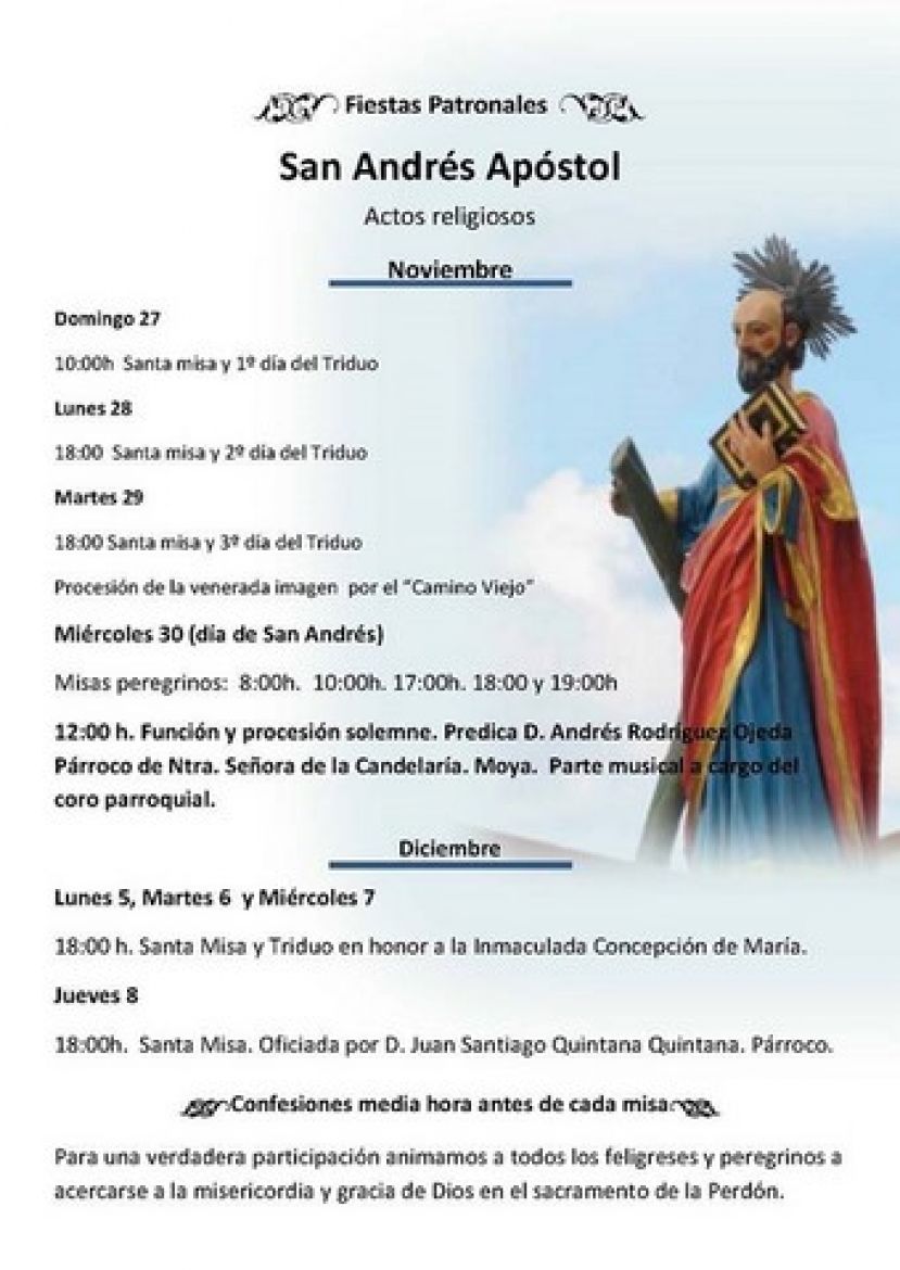 Arucas: Actos religiosos de las Fiestas Patronales San Andr&eacute;s Ap&oacute;stol